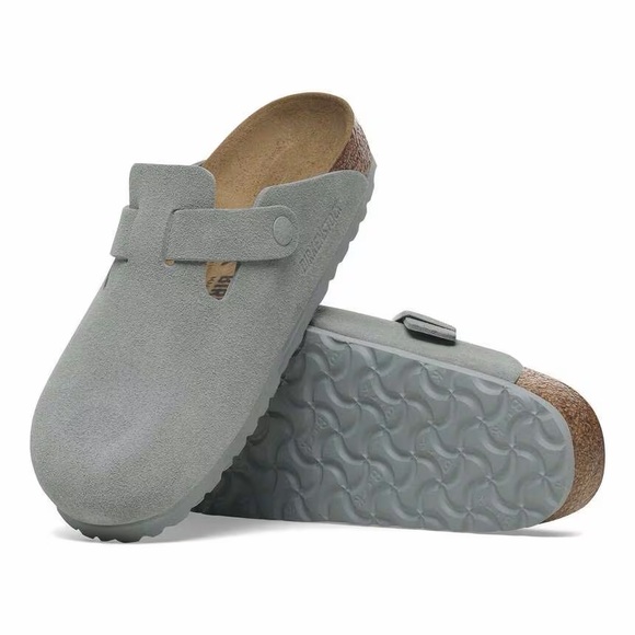 Birkenstock Shoes - Birkenstock Boston Light Gray Suede Clog Sandals size EU 38